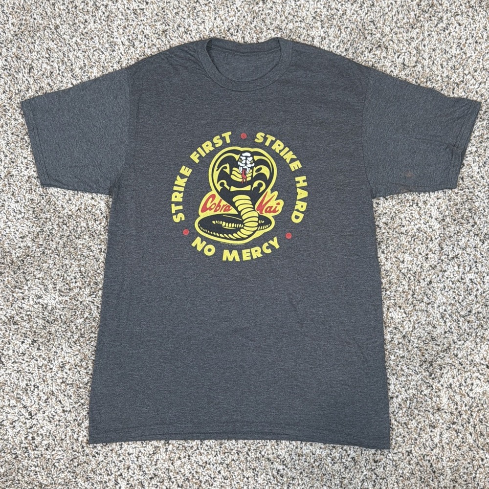 Cobra Kai Strike First Strike Hard No Mercy Shirt Men's Medium Grey Port Company